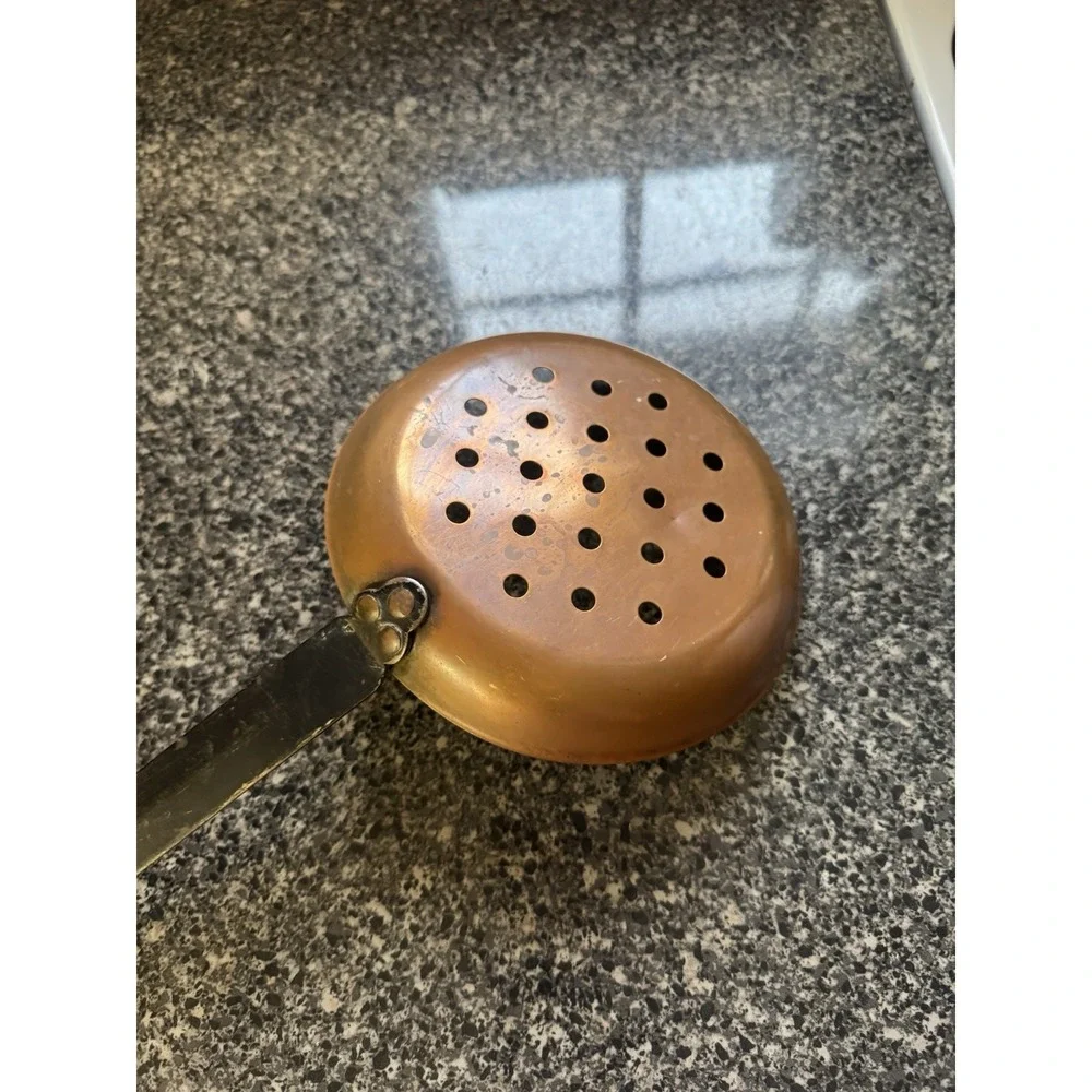 Hammered Copper Wrought Iron Ladle Strainer Skimmer Spoon - 17